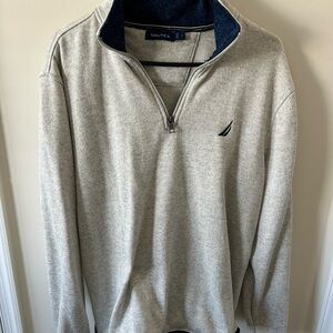 Nautica Men's Light Heather Gray Half-Zip Sweater with Navy Trim